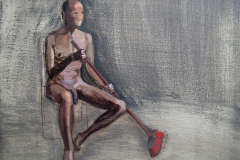 Sitter with a broom.  Wood, acrylic. 40 x 50 cm.  2011