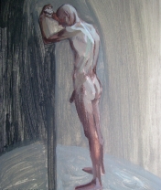 Stehender.  Holz, Acryl. 50 x 40 cm.  2011