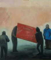 Rote Tür. Leinwand, Öl. 50 x 60 cm. 2017