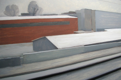 Past the red house.  Wood, acrylic. 60 x 80 cm.  2011