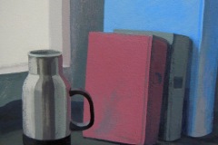 Still life with a blue book.  Wood, acrylic. 50 x 50 cm.  2013