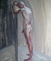 Standing.  Wood, acrylic. 50 x 40 cm.  2011