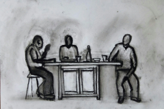 Drei. Papier, schwarze Kreide. 2017