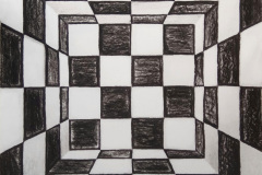 Im Schachwürfel. Papier, schwarze Sauce. 2020