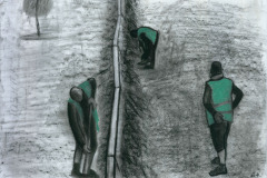 Gräber. Papier, schwarze Sauce. 2017