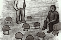 Pilze. Papier, schwarze Kreide. 2018