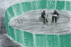 Die Leser. Papier, schwarze Sauce. 2018