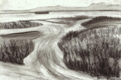 Landschaft in Nachodka. Papier, schwarze Kreide. 2017