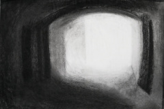 Dunkle Gasse. Papier, schwarze Sauce. 2018