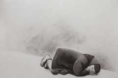 An der Wand. Papier, schwarze Sauce. 2020