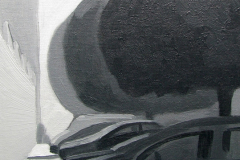 Bäume und Autos an einem sonnigen Tag. 2009