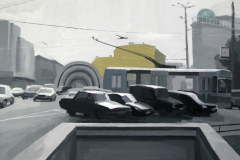 Schwarze Autos an der Metrostation „Krasnye Vorota“. Moskau 2007